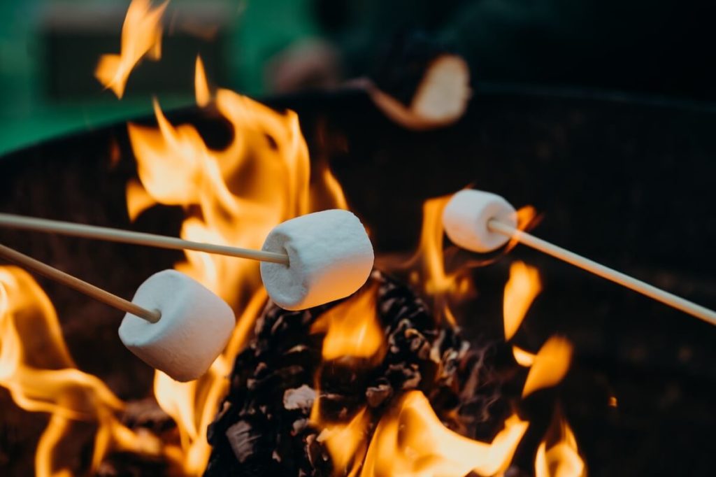 Image of people roasting marshmallows over a campfire in Scotland