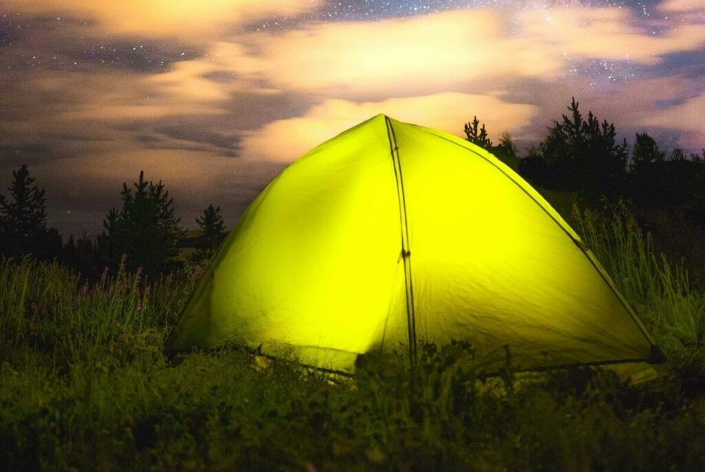 Camping tent in the wind